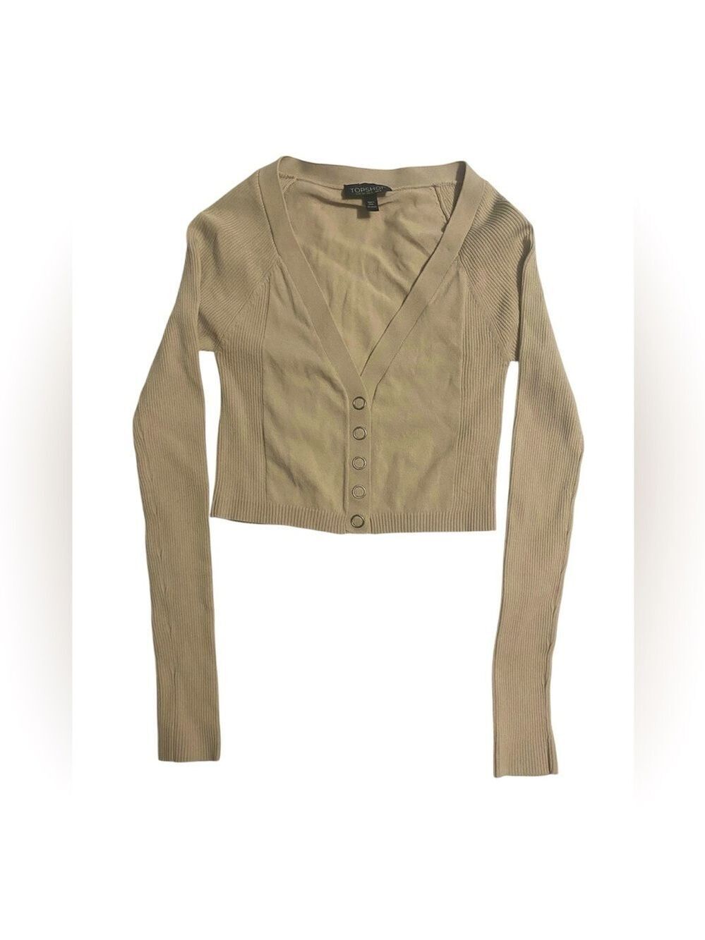 Topshop Taupe Cropped snap-Up Cardigan Size 4 NWOT